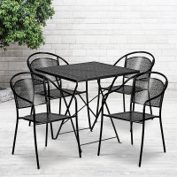 Flash Furniture CO-28SQF-03CHR4-BK-GG 28'' Square Black Indoor-Outdoor Steel Folding Patio Table Set with 4 Round Back Chairs 